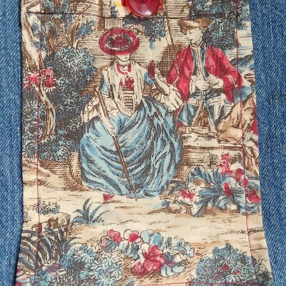 Vintage Handmade Denim Bag with Front Pocket and Bottom Gusset 13" x 11" - Picture 3 of 11